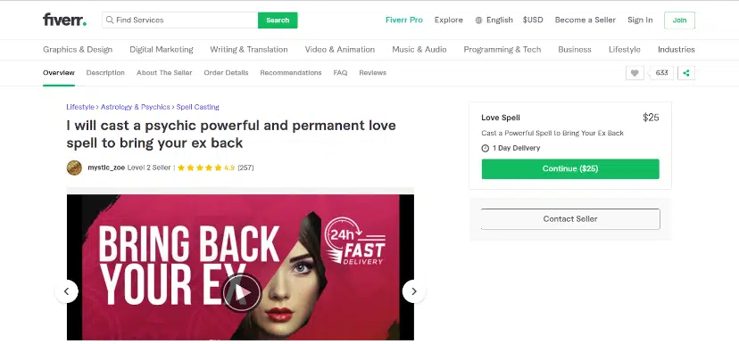 Fiverr Bring Your Ex Back Screenshot