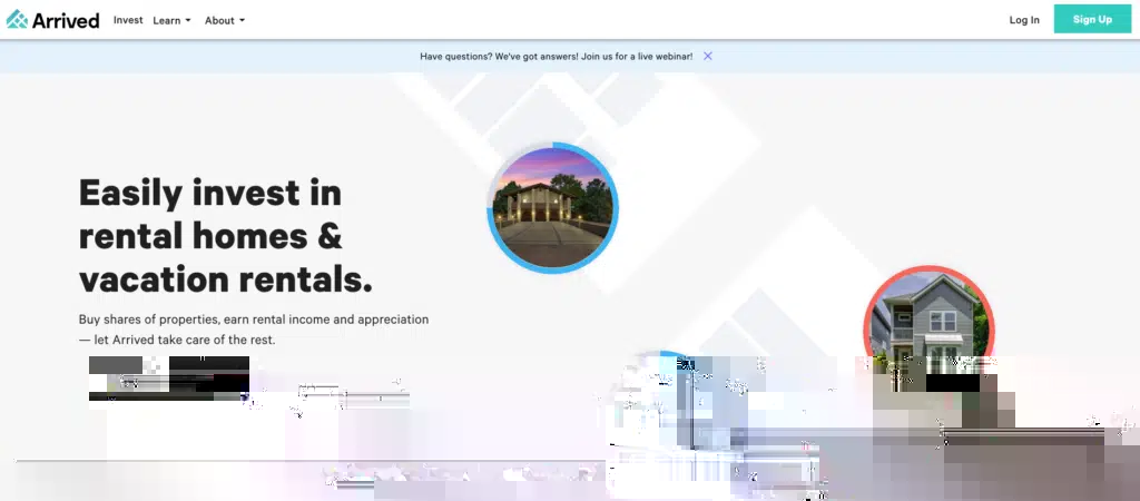 arrived homes landing page
