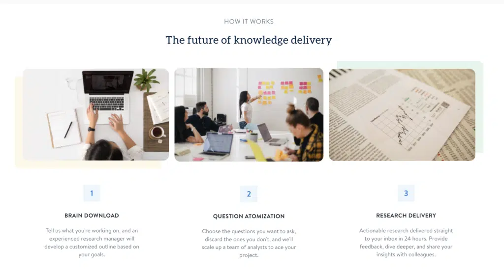 screesnshot of Ask Wonder product offerings from their website
